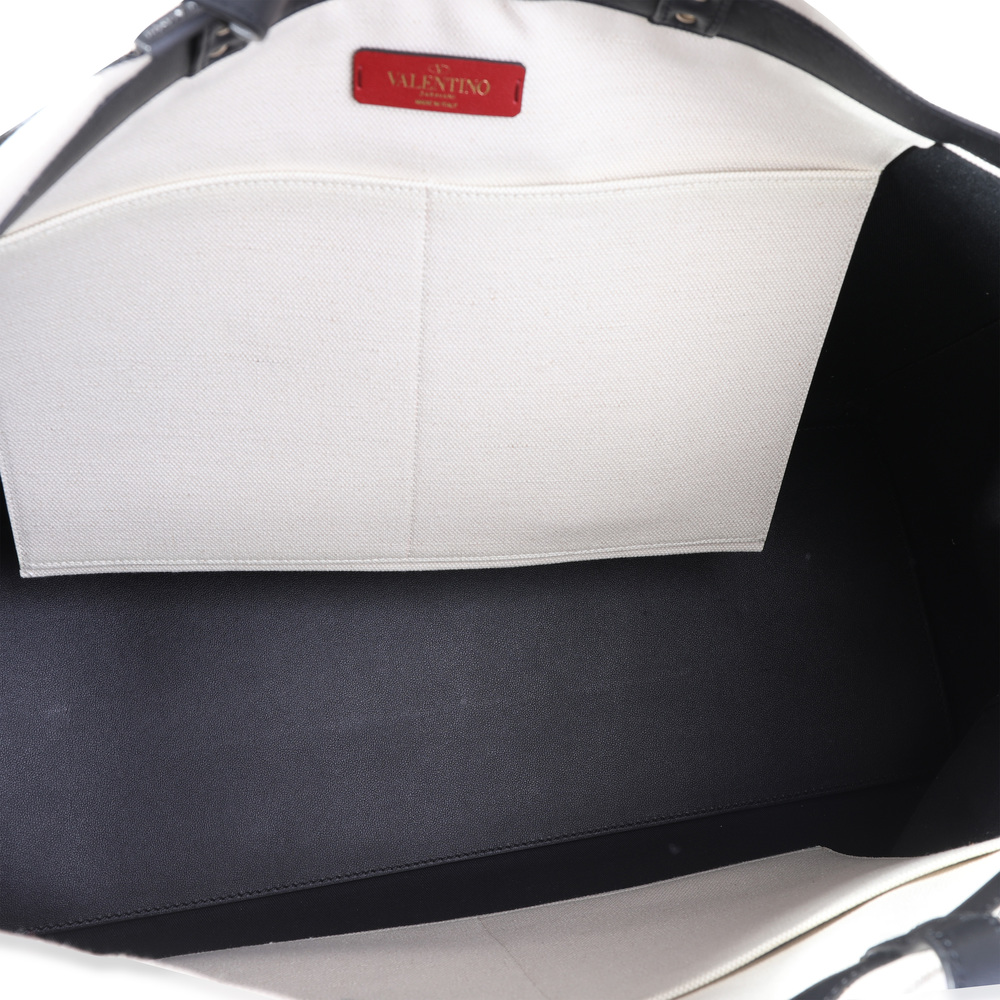 Valentino Natural Canvas & Black Leather VLTN Large Tote - Picture 2 of 7